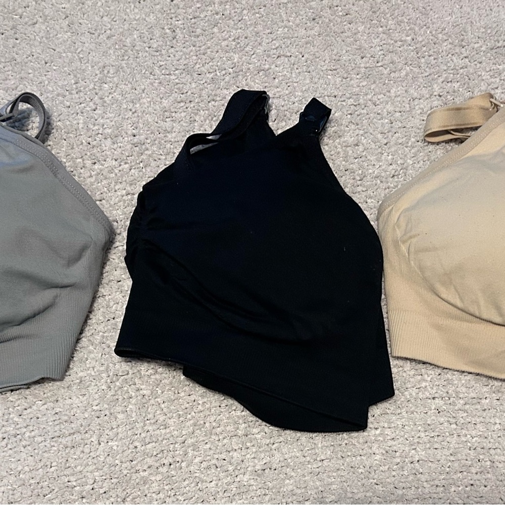 Set of Three Wireless Maternity Bras in Black, Beige, and Gray - Picture 3 of 4